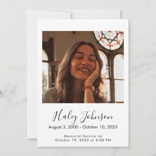 Minimalistische Beerdigung Einladung (Vorderseite)