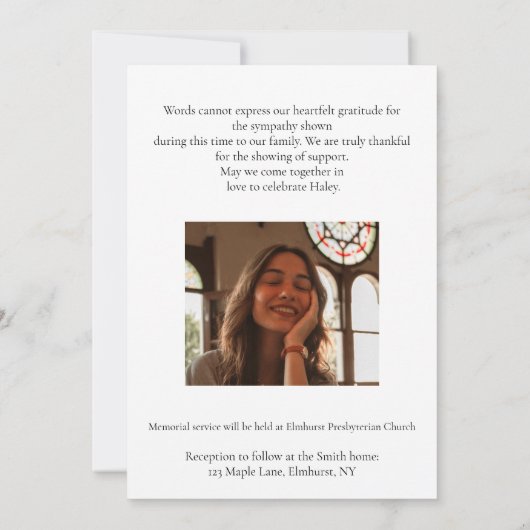 Minimalistische Beerdigung Einladung (Rückseite)