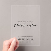 Minimalistische Beerdigung | Moderne Feier des Leb Acryleinladungen (Insitu (Handheld))