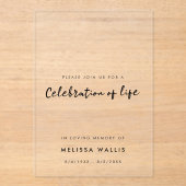 Minimalistische Beerdigung | Moderne Feier des Leb Acryleinladungen (Vorderseite)