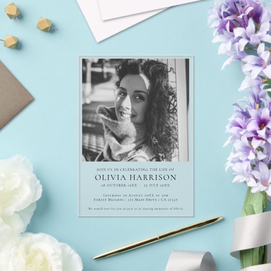 Minimalistische Beerdigung | Moderne Feier des Leb Acryleinladungen (In Situ (Hochzeit))