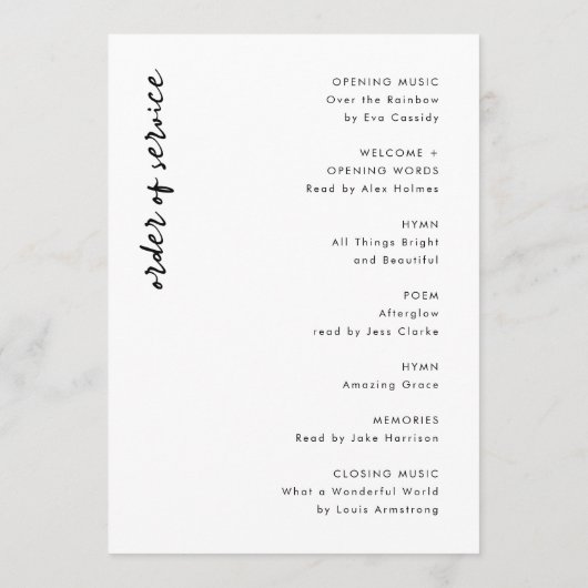 Minimalistische Beerdigung | Order of Service Cele Programm (Rückseite)