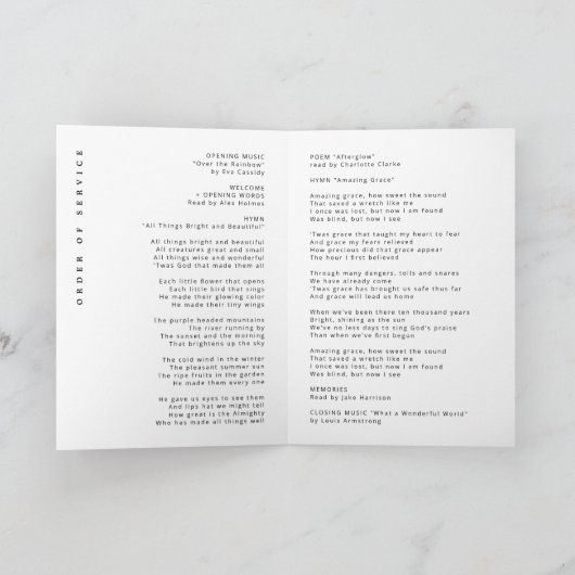 Minimalistische Beerdigung | Ordnungsnummer des Di Programm (Innenseite)