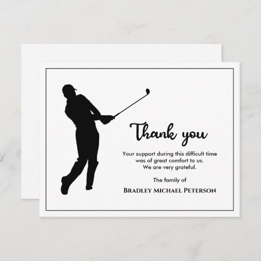 Minimalistische Beerdigung von Black and White Gol Dankeskarte (Vorne/Hinten)