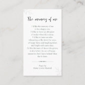 Minimalistische Beerdigungskarte Visitenkarte (Rückseite)