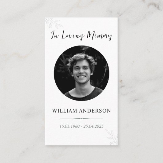 Minimalistische Beerdigungskarte Visitenkarte (Vorderseite)
