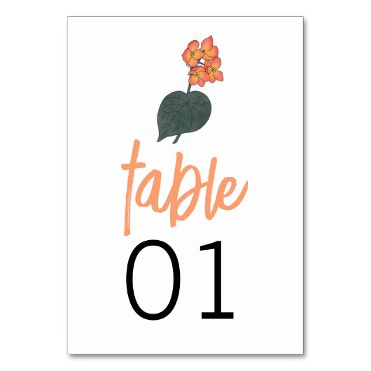 Minimalistische Begonia-Blume Tischnummer (Vorderseite)