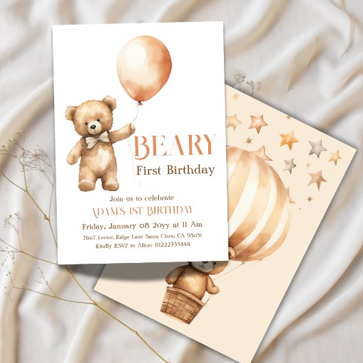 Minimalistische Beige Beary - Erstgeburt Einladung