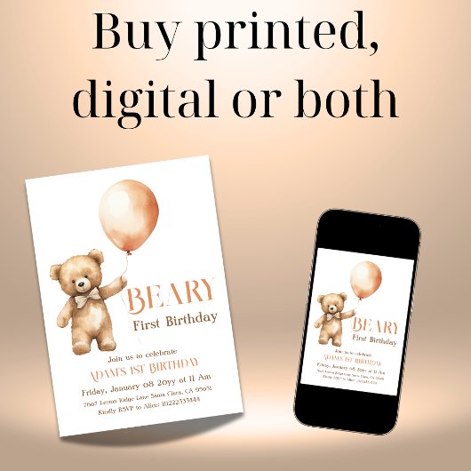 Minimalistische Beige Beary - Erstgeburt Einladung
