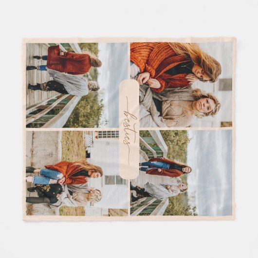 Minimalistische Beige Besties 4 FotoCollage Fleecedecke (Vorderseite (Horizontal))