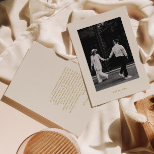 Minimalistische Beige-Foto-Hochzeit Dankeskarte