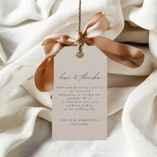 Minimalistische Beige Hochzeit Elegantes Skript Geschenkanhänger