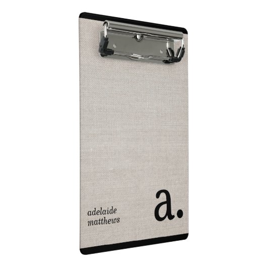 Minimalistische Beige Imitate Leinen aussehen Mono Mini Klemmbrett (Schrägansicht)