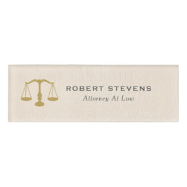 Minimalistische Beige Leinen & Gold Justice Scale Namenschild