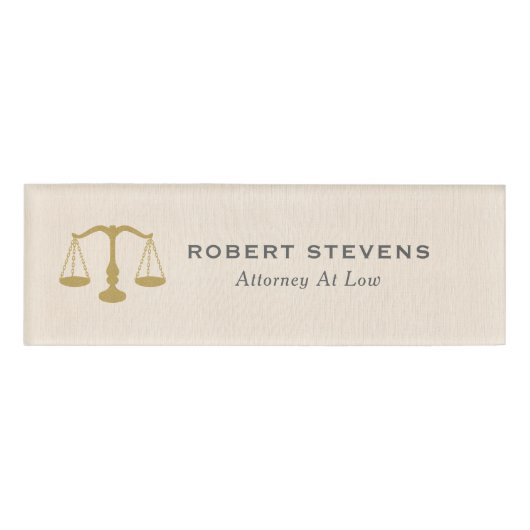 Minimalistische Beige Leinen & Gold Justice Scale Namenschild (Vorderseite)