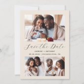 Minimalistische Beige mit 4 Fotos Save The Date (Vorderseite)