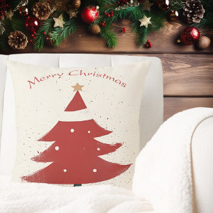Minimalistische Beige mit Red Christmas Tree Graph Kissen