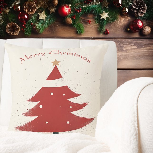Minimalistische Beige mit Red Christmas Tree Graph Kissen (Von Creator hochgeladen)