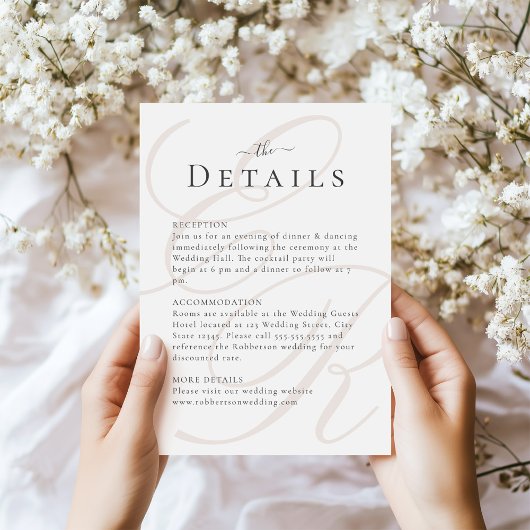 Minimalistische Beige Monogram Wedding Details Car Einladung