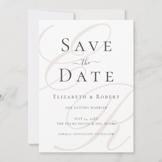 Minimalistische Beige Monogram Wedding Save the Da Date (Vorderseite)