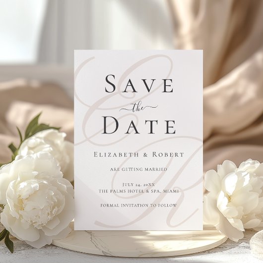 Minimalistische Beige Monogram Wedding Save the Da Date