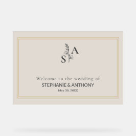 Minimalistische Beige-Monogramm-Wildblume Acrylschild