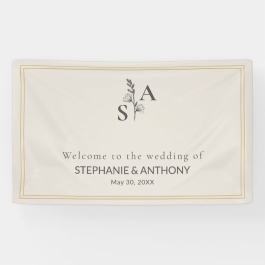 Minimalistische Beige-Monogramm-Wildblume Banner (Horizontal)