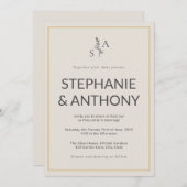 Minimalistische Beige-Monogramm-Wildblume Einladung (Vorne/Hinten)