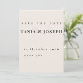 Minimalistische Beige Save-The-Date-Karte (Stehend Vorderseite)