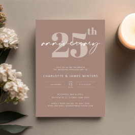 Minimalistische Beige-Schrift 25. Hochzeitstag Einladung
