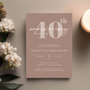 Minimalistische Beige-Schrift 40. Hochzeitstag Einladung