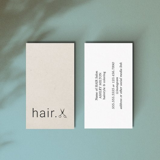 Minimalistische Beige Schwarzer Schere Haarstylist Visitenkarte