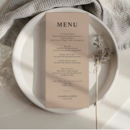 Minimalistische Beige Simple Wedding Menu Card Menükarte