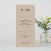 Minimalistische Beige Simple Wedding Menu Card Menükarte (Stehend Vorderseite)