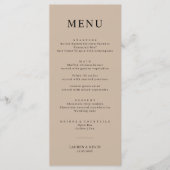 Minimalistische Beige Simple Wedding Menu Card Menükarte (Vorderseite)