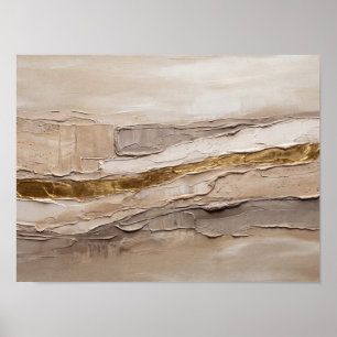 Minimalistische Beige- und Gold-Abstrakte Kunst Poster