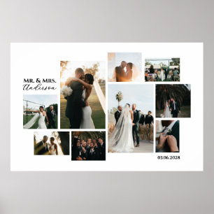Minimalistische benutzerdefinierte 9-Foto-Hochzeit Poster