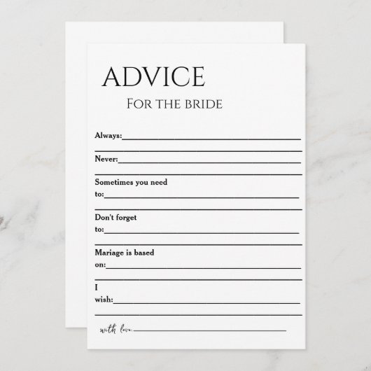 Minimalistische Beratung der Braut Einladung (Vorne/Hinten)