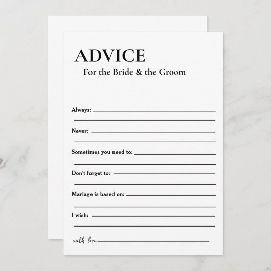 Minimalistische Beratung für Braut und Bräutigam Einladung (Vorne/Hinten)