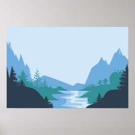 Minimalistische Berg- und Flusslandschaft Poster