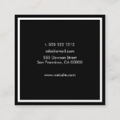 Minimalistische Berufliche Eleganto Schwarz und We Quadratische Visitenkarte (Rückseite)
