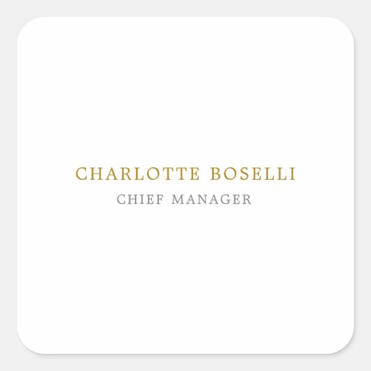 Minimalistische Berufliche Goldfarbe Quadratischer Aufkleber (Vorderseite)