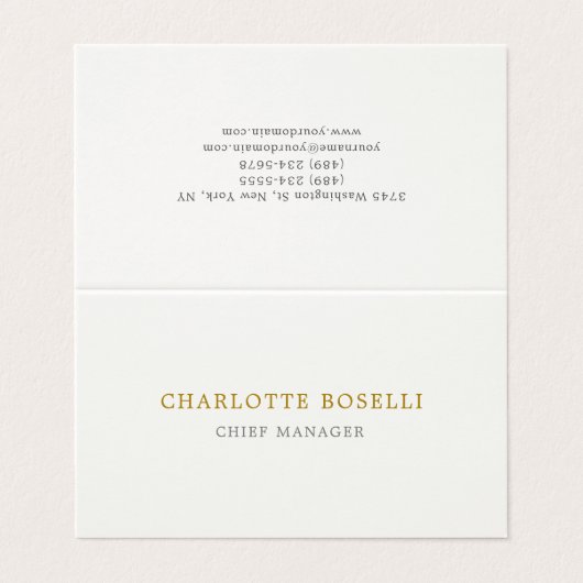 Minimalistische Berufliche Goldfarbe Visitenkarten (Außenseite Aufgefaltet)