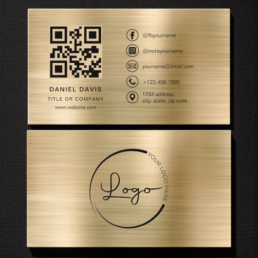 Minimalistische Berufliche Imitate Gold-Logo-QR Visitenkarte