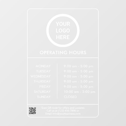 Minimalistische Berufliche Logobetriebszeiten Fensteraufkleber (Blatt)