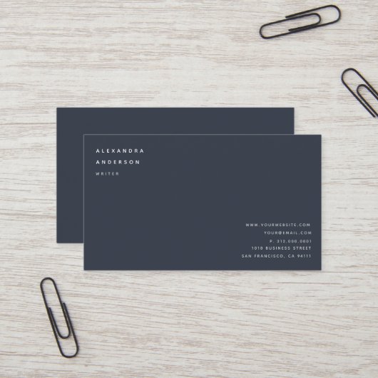 Minimalistische Berufliche Navy Blue Business Card Visitenkarte (Vorderseite/Rückseite Beispiel)