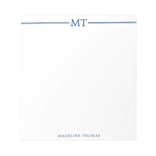 Minimalistische Berufliche Navy Blue Monogram Notizblock (Vorderseite)