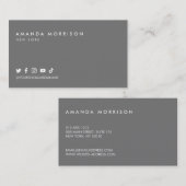 Minimalistische Berufliche Social Media Dunkelgrau Visitenkarte (Vorne/Hinten)