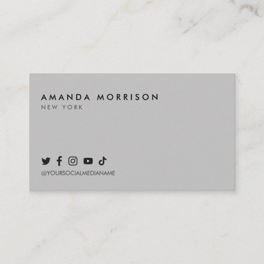 Minimalistische Berufliche Social Media Grau Visitenkarte (Vorderseite)