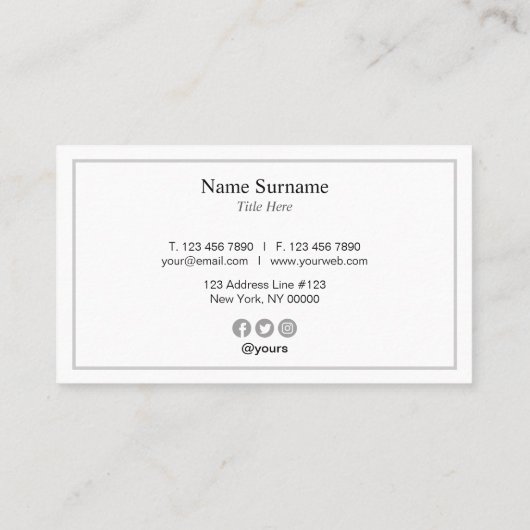 Minimalistische Berufliche Typo Grau Visitenkarte (Rückseite)